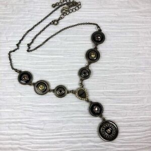 Vintage Signed NRT Bronze colored Lariat Style Necklace w/ Earth Tone Gemstones